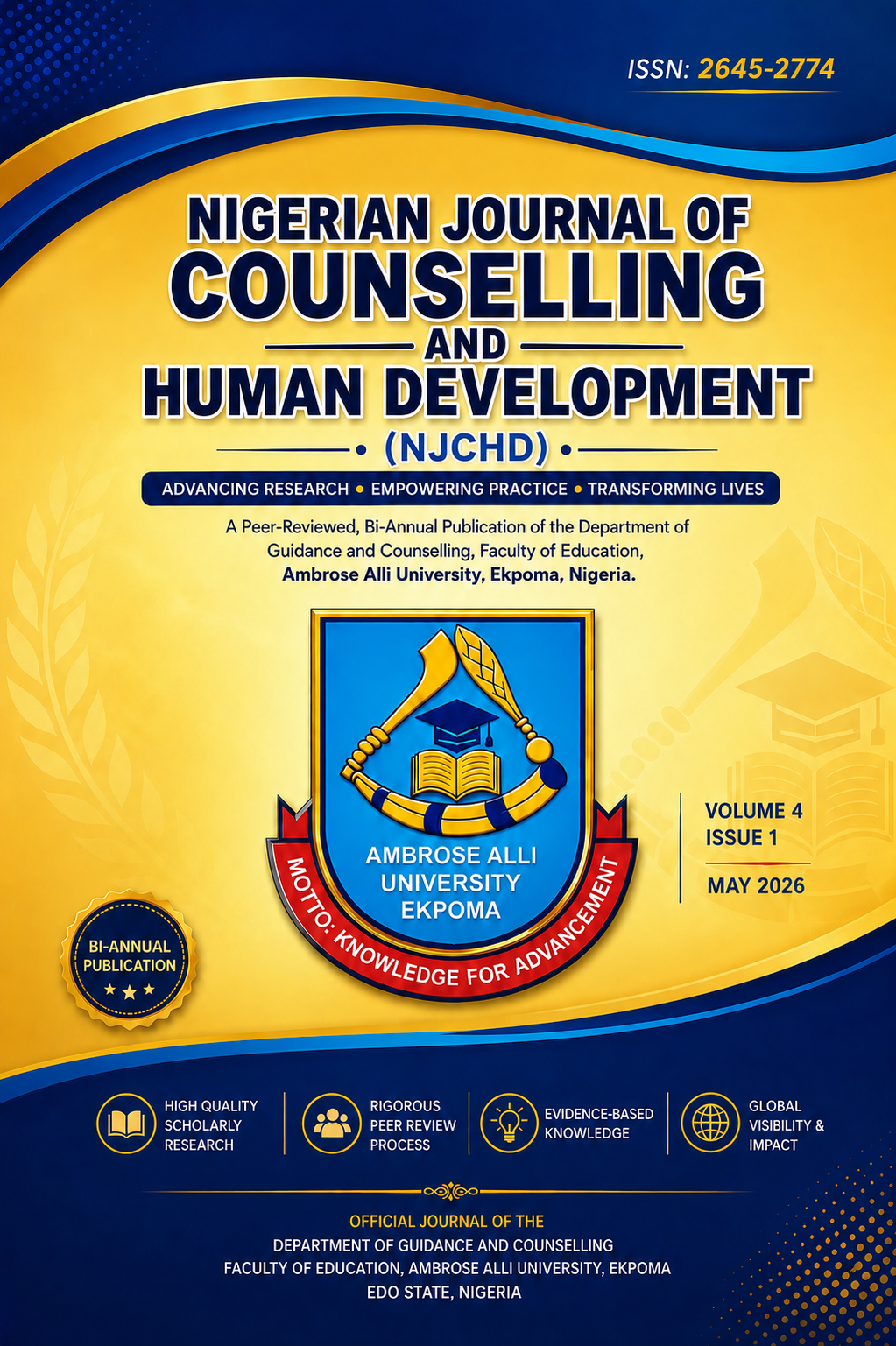 					View Vol. 4 No. 1 (2026): Nigerian Journal of Counselling and Human Development (NJCHD) , Volume 4, Issue 1, May 2026
				