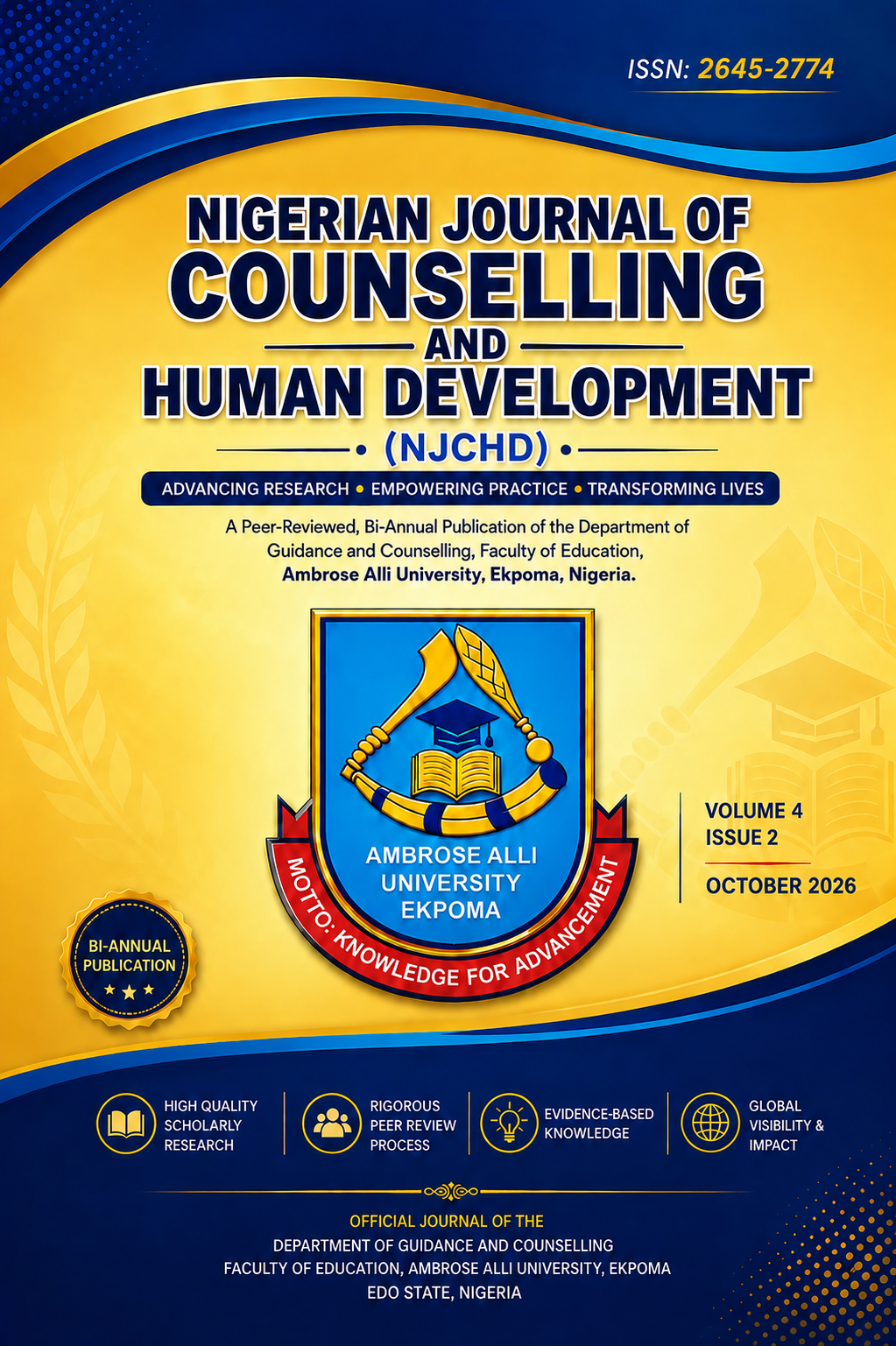 					View Vol. 4 No. 2 (2026): Nigerian Journal of Counselling and Human Development (NJCHD) , Volume 4, Issue 2, October 2026
				